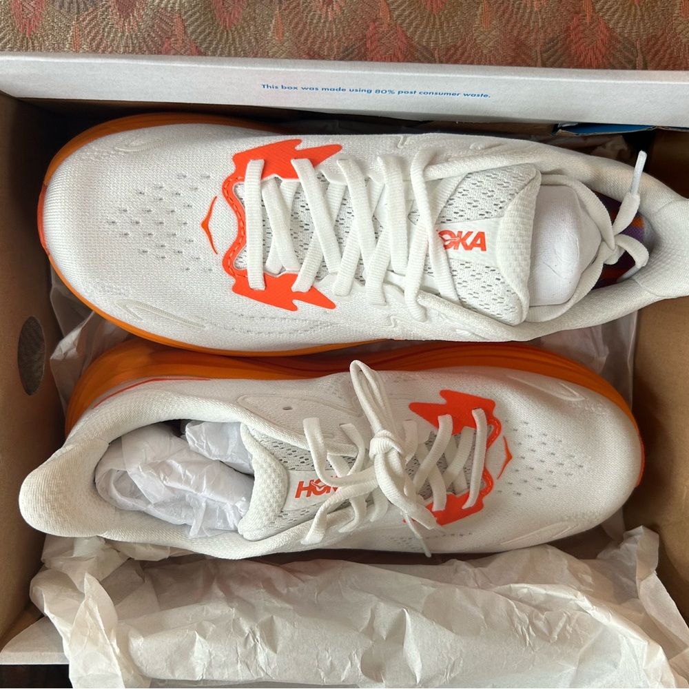 Hoka One One White Sneaker with Orange Accent - Picture 3 of 8